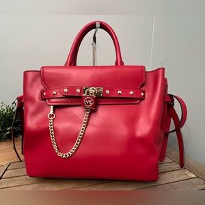 Michael Kors Hamilton Legacy Studded Large Leather Belted Satchel.